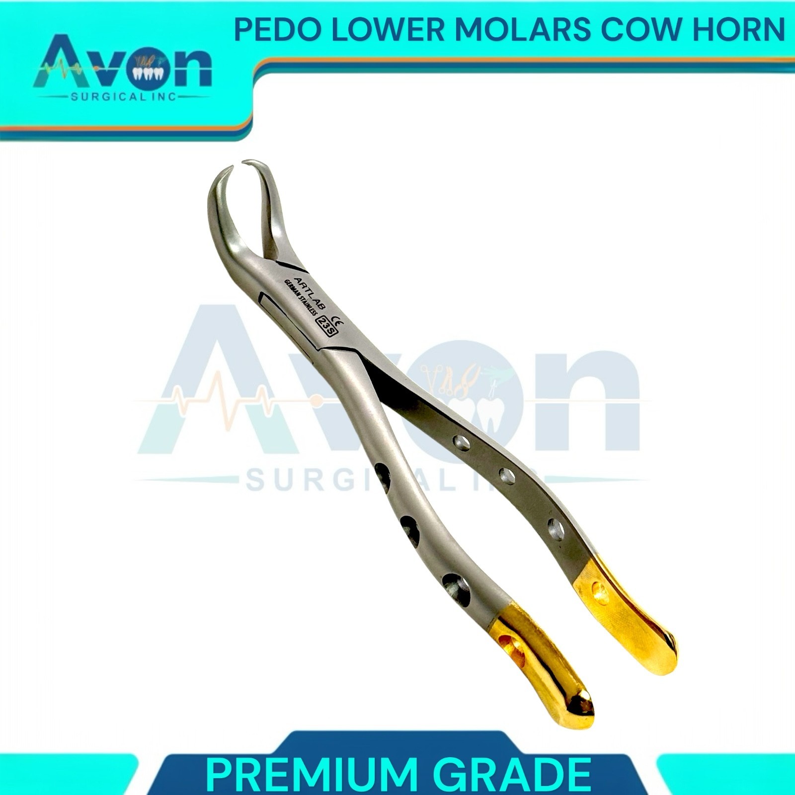23S Pediatric Lower Molar Extraction Pliers, Cow Horn Beak, Perforated Handle 1x
