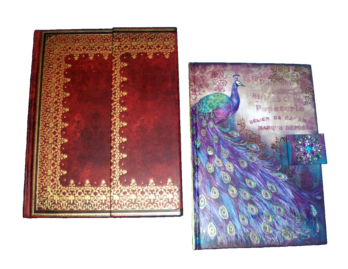 2 Journal / Diary (PAPER BLANKS Mahogany Gold) + (PUNCH STUDIO Purple Peacock)