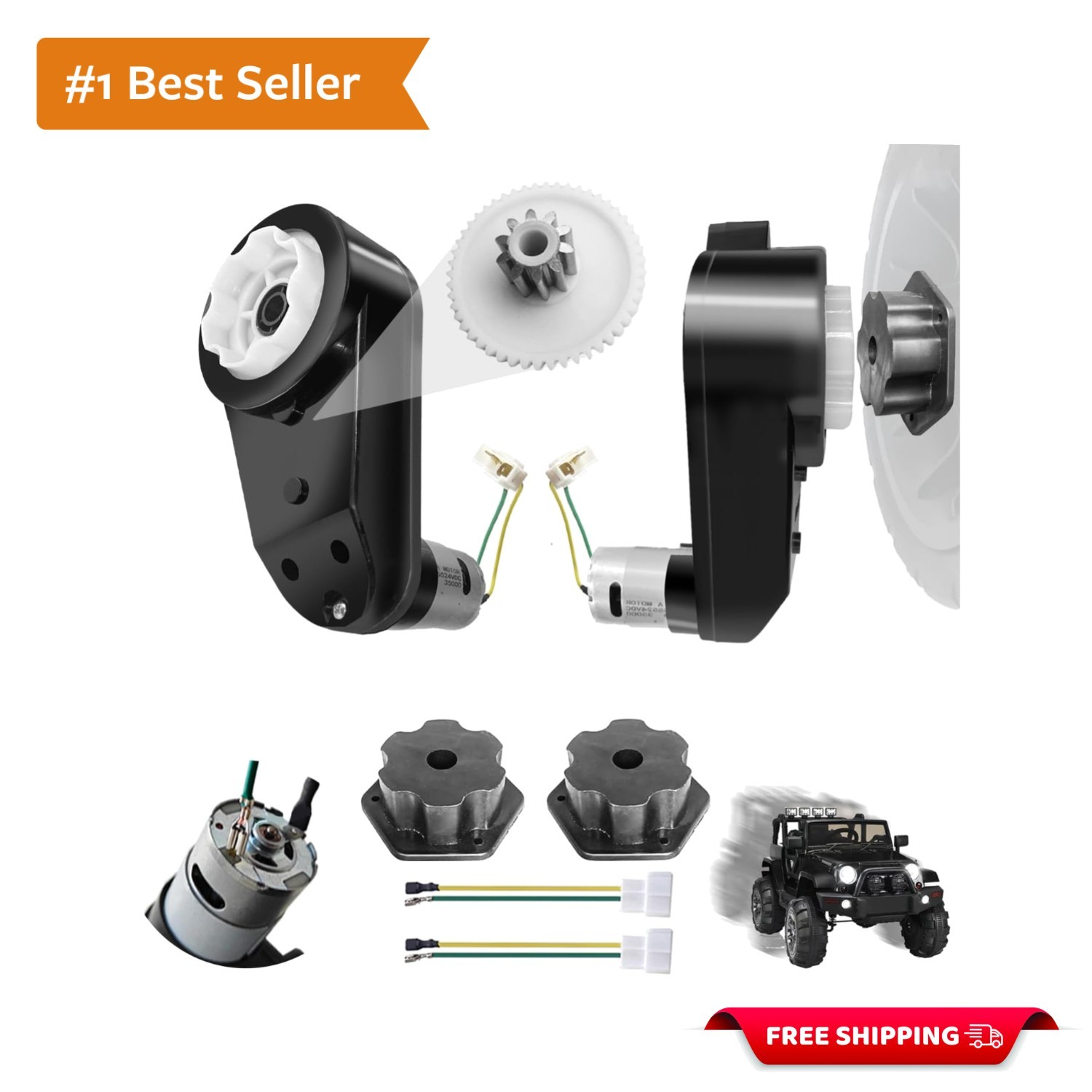 2PCS 24V RS555 High Speed Gearbox for Kids Ride-On Toy Upgrade & Connectors