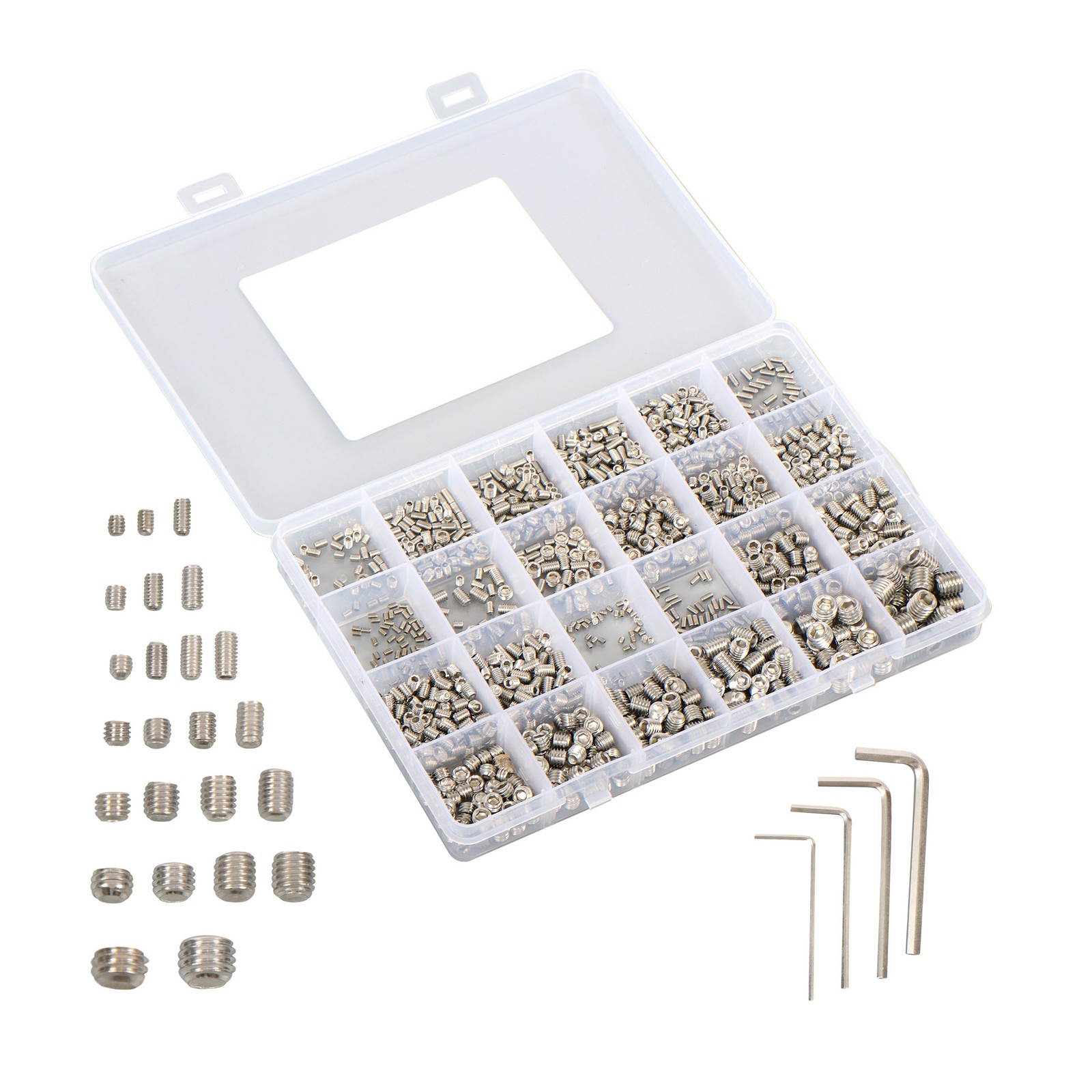 1500PCS Fully Threaded Hex Socket Set Screw Assortment Kit 304 Hex Socket Set