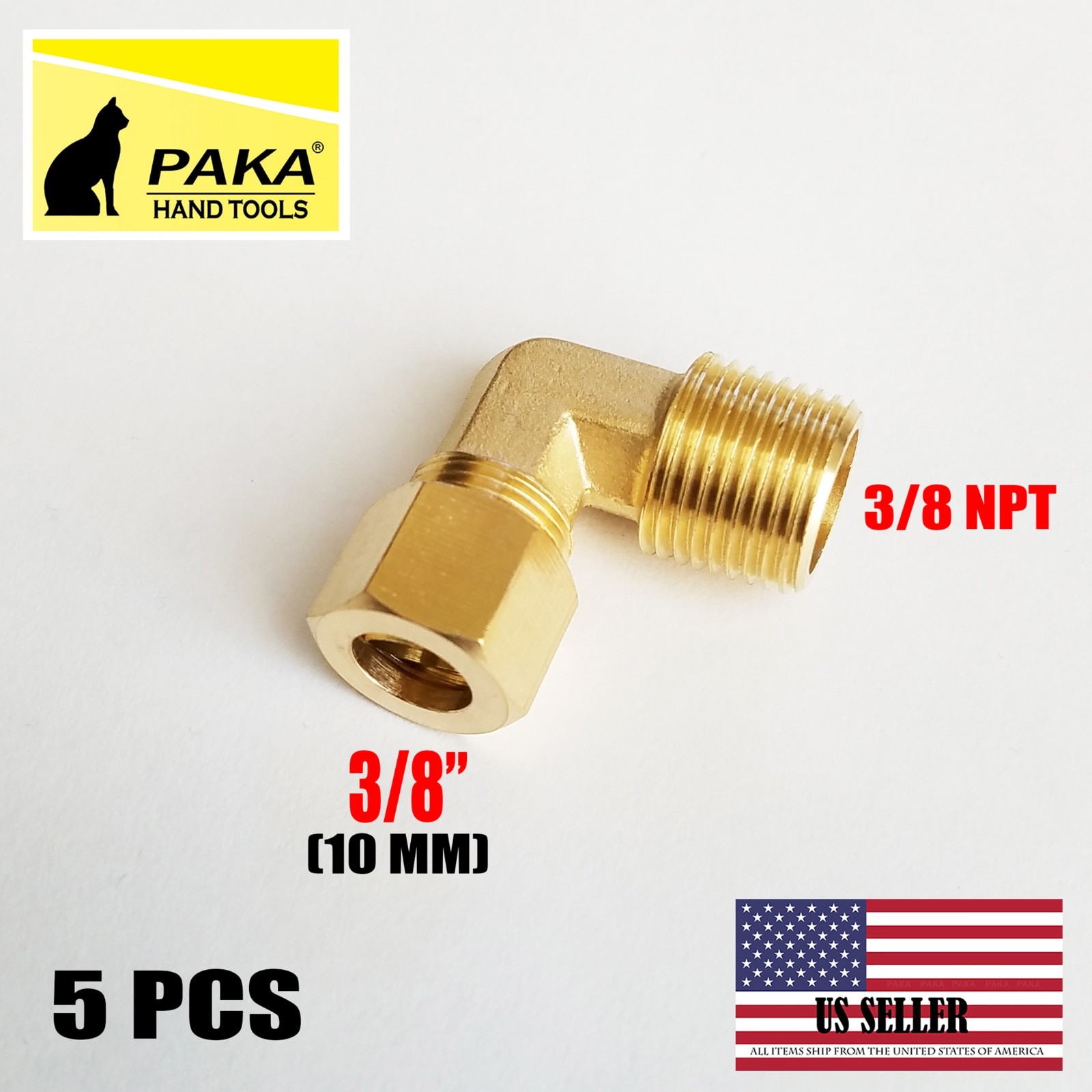 5 PC – Brass Compression Elbow Fitting 3/8″ OD Tube x 3/8″ NPT Male Pipe