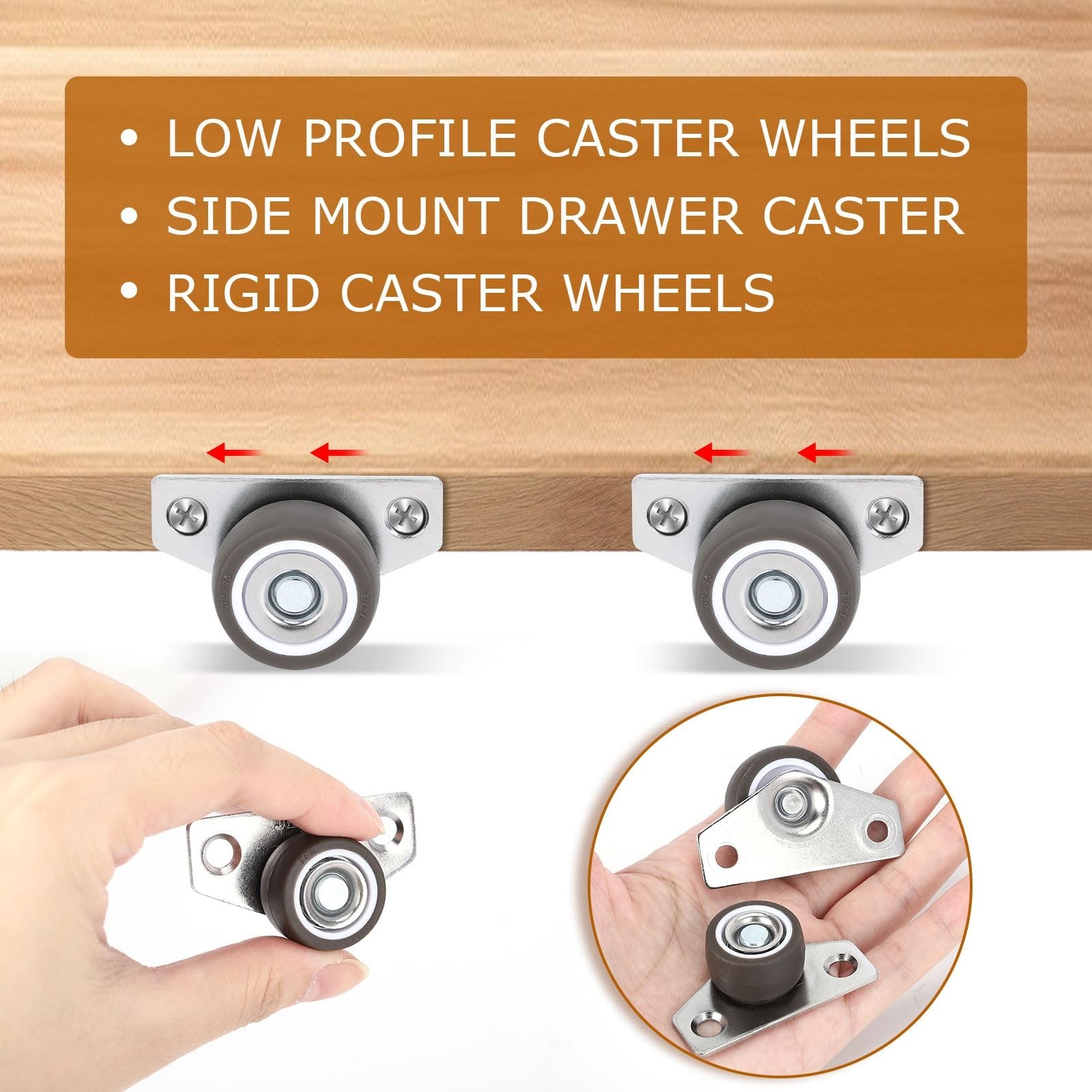 8Pcs Mini Low Profile 1-1/4″ Casters Wheels for Furniture, Drawers, DIY Projects