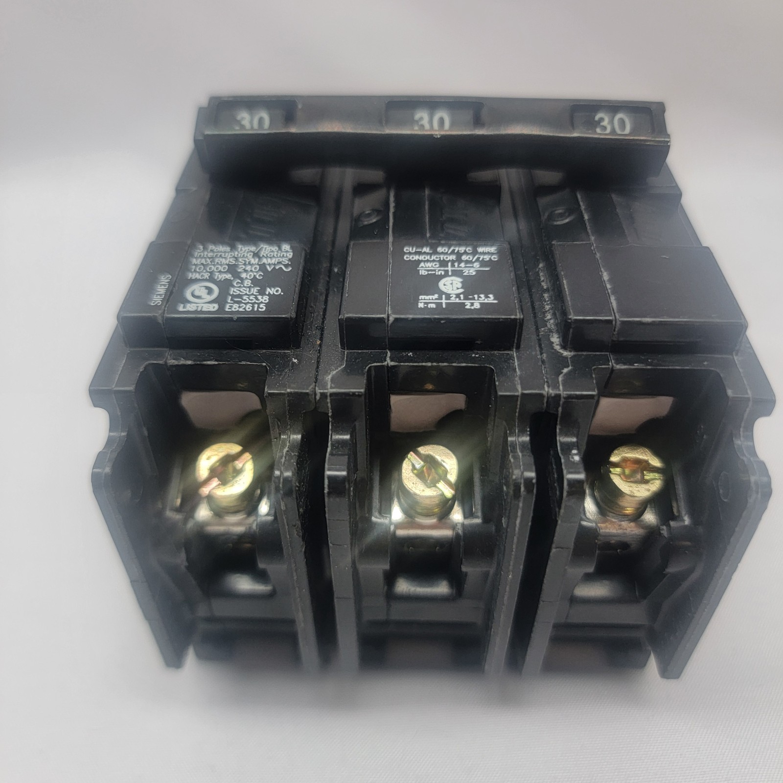 Siemens 30A 240V 3-Pole Bolt-On Circuit Breaker #B330