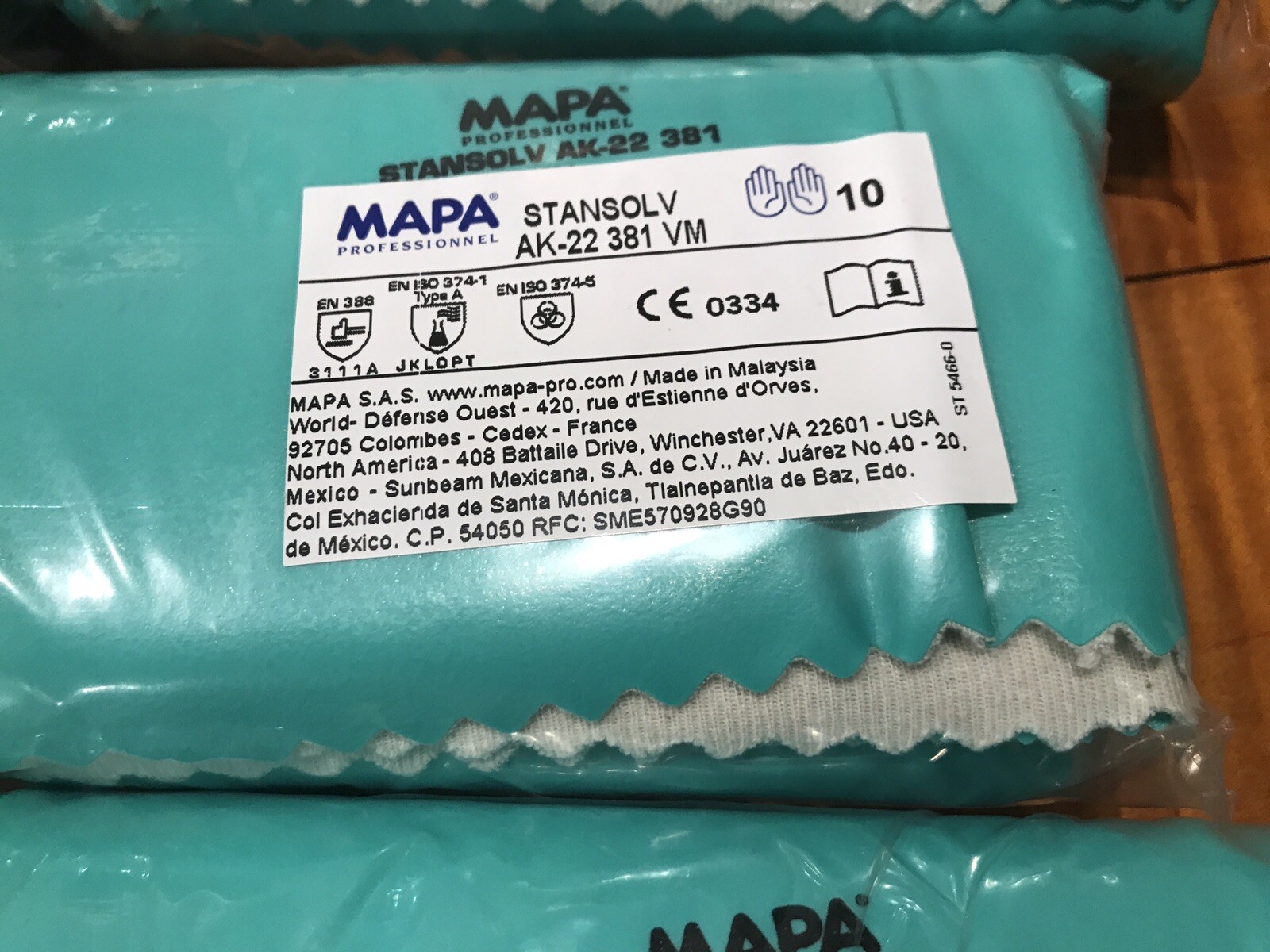 1 Pair Nitrile Lined Gloves Furniture Stripping Stansolv AK-22 381 MAPA Sz 10