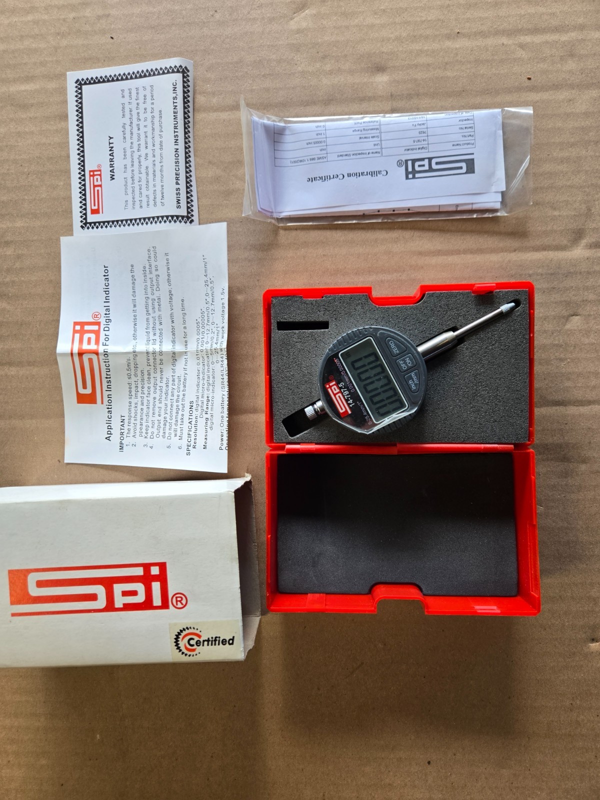 SPI 14-797-5 DIGITAL DIAL INDICATOR 1” max travel Resolution .00005”