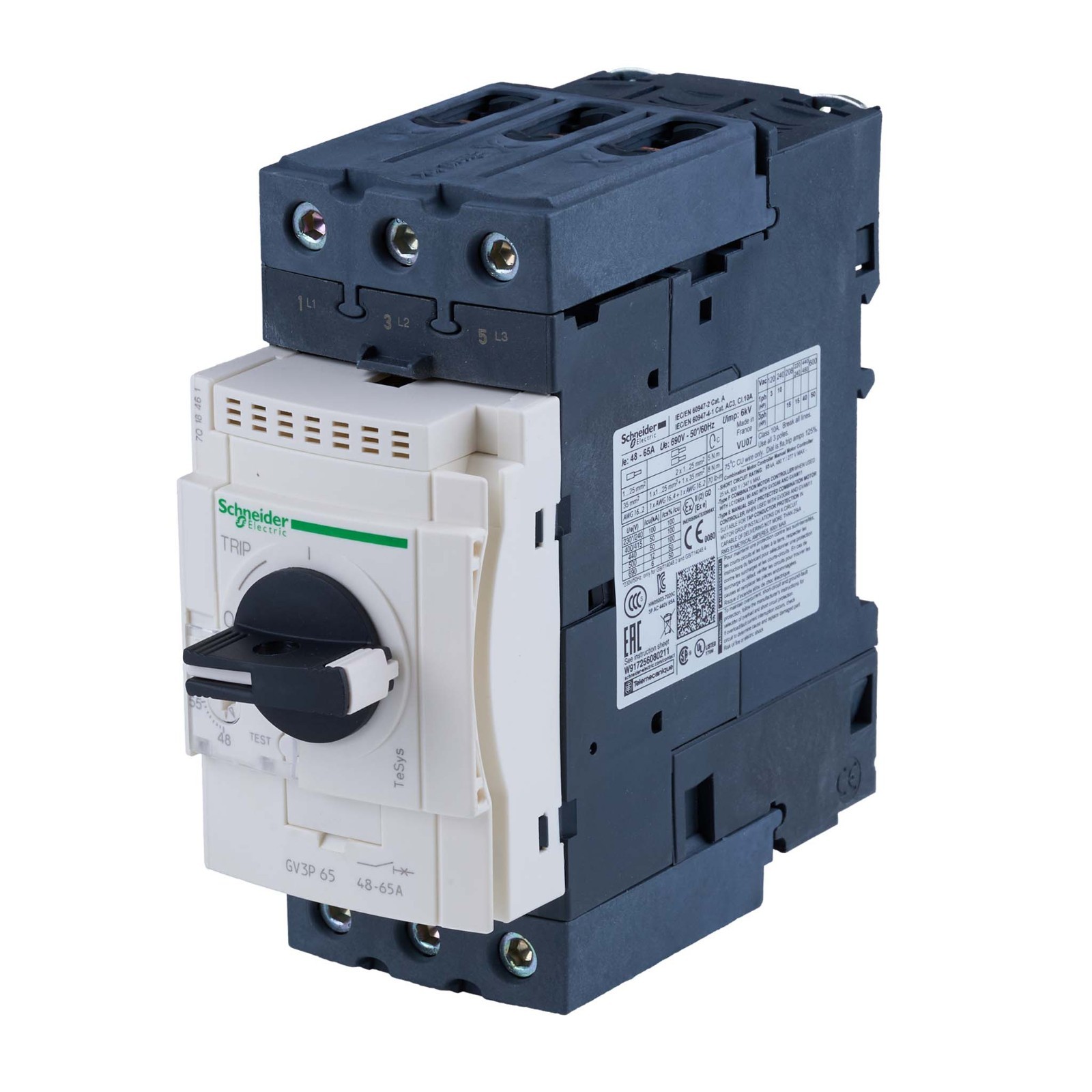 Schneider Electric GV3P65 Manual Starter Non-Reversing 3P 65A 600VAC