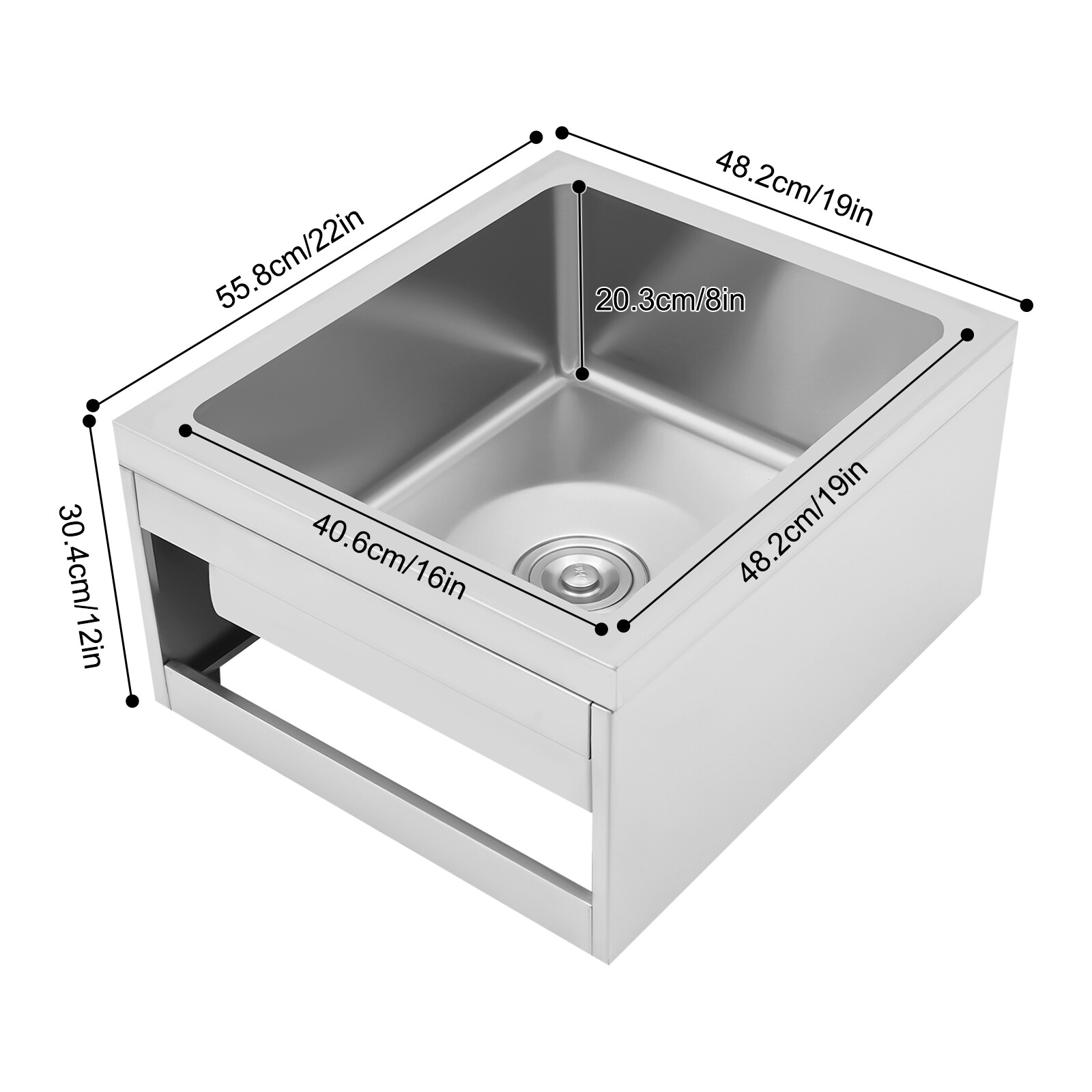 22″L x 19″W x 12″H Stainless Steel Mop Sink Utility Floor Mount Mop Basin Silver