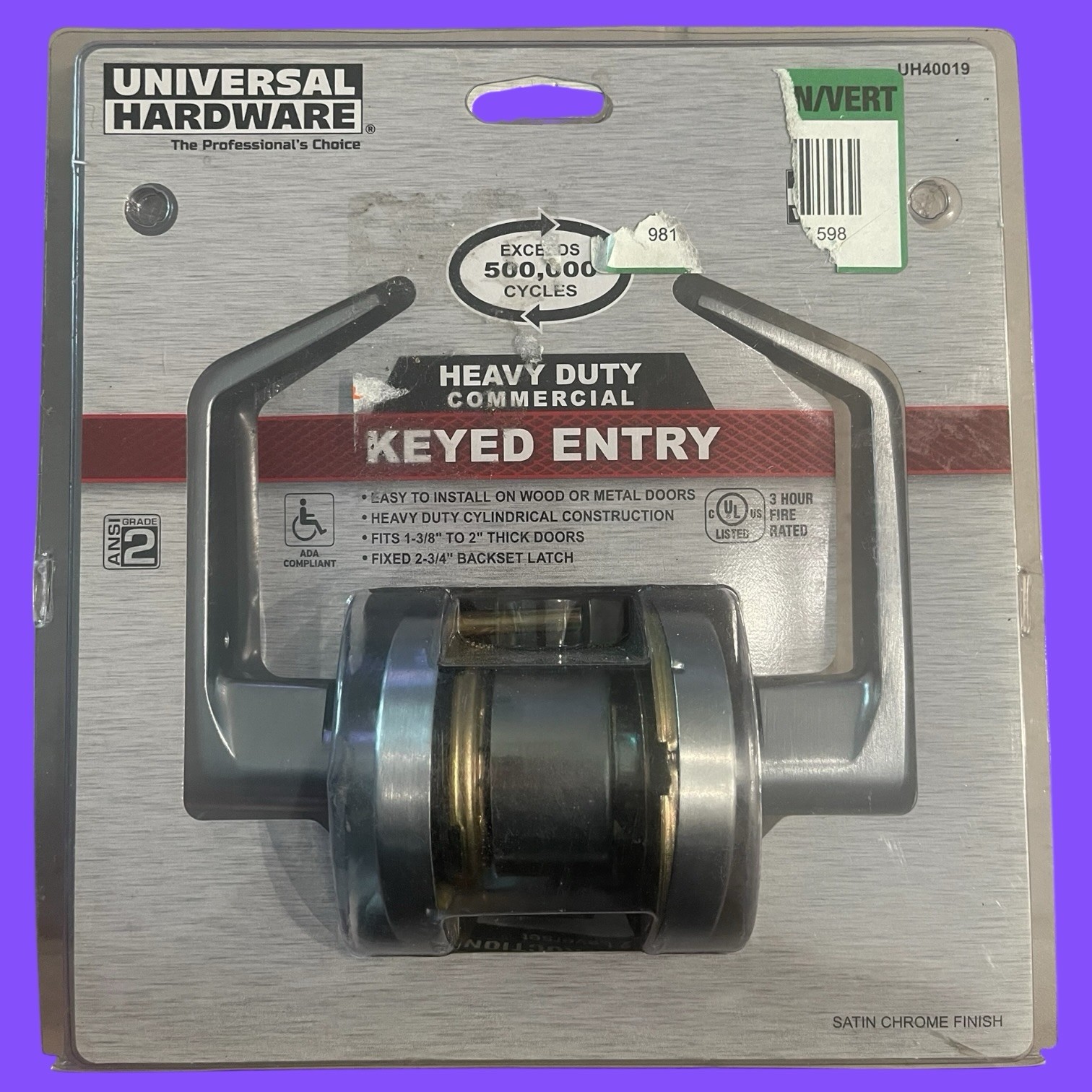 Universal Hardware Commercial Keyed Entry Lever Satin Chrome Finish UH40019(N)