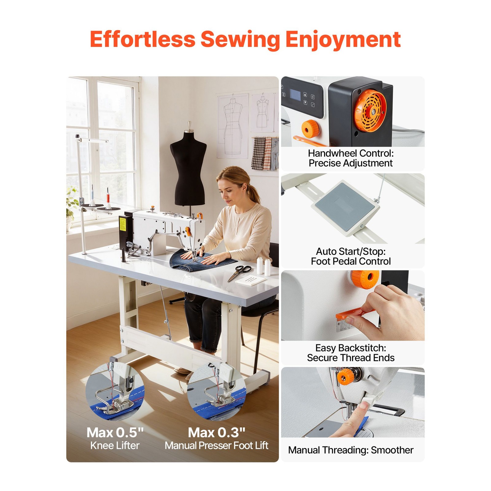 Industrial Sewing Machine, 550W Lockstitch Sewing Machine Set