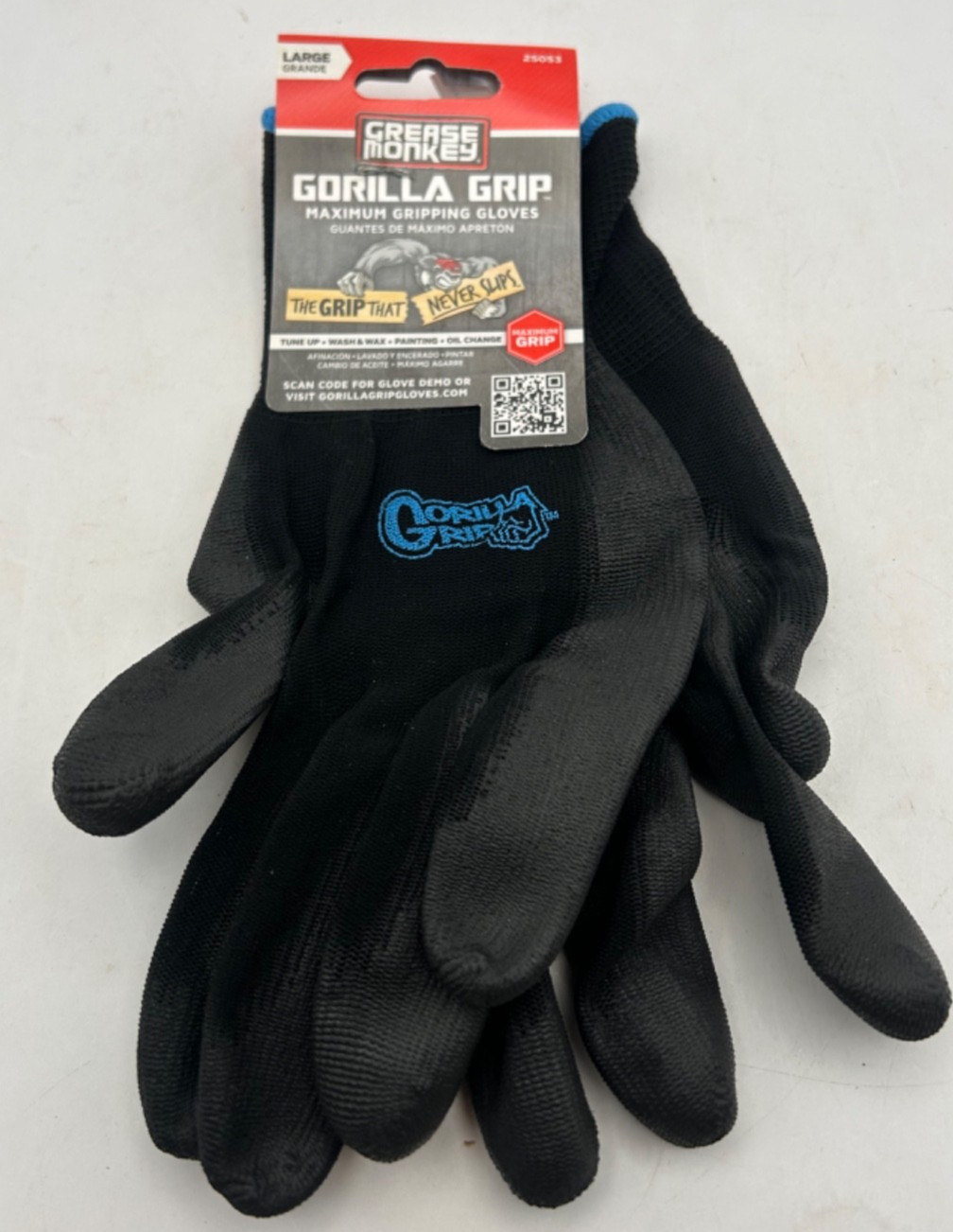 Grease Monkey Gorilla Grip Work Gloves Large Black Maximum Grip New 25053