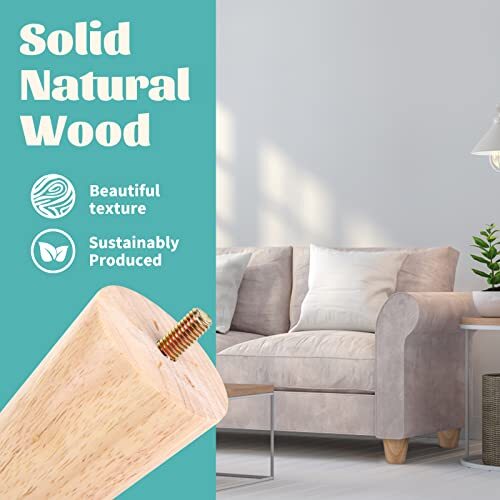 2″ Round Solid Wood Furniture Leg Set of 4 Mid-Century Modern Sofa 2” 4sets
