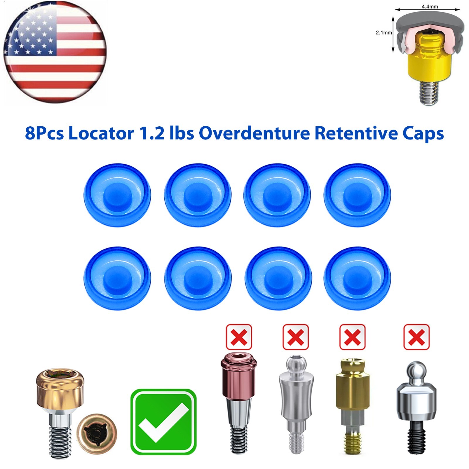 US Dental Overdenture Locator Core Tool Retention Male Caps For Abutment Inserts