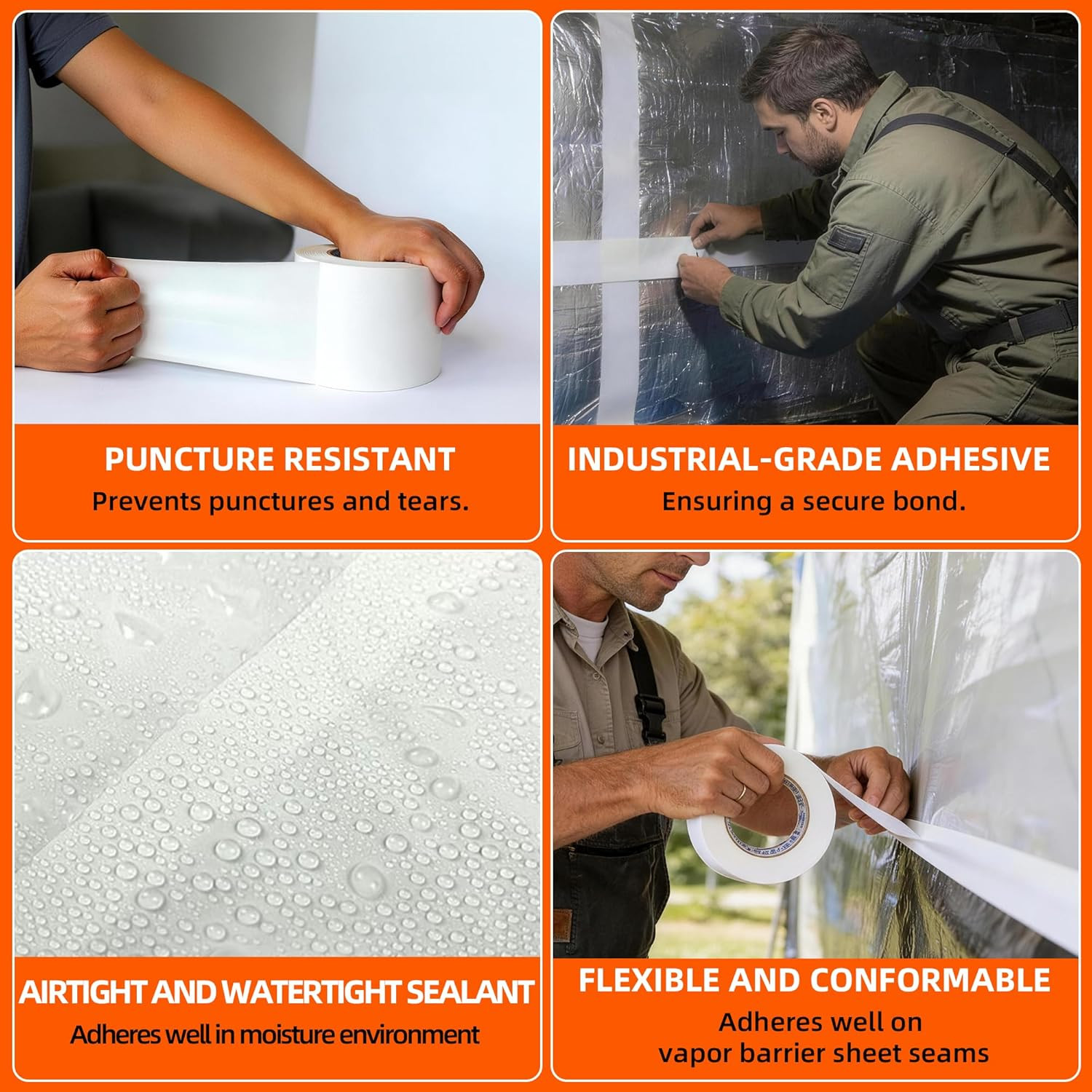 Vapor Barrier Tape 4 Inch X 180 Feet,White Moisture Barrier Tape,Heavy Duty Craw