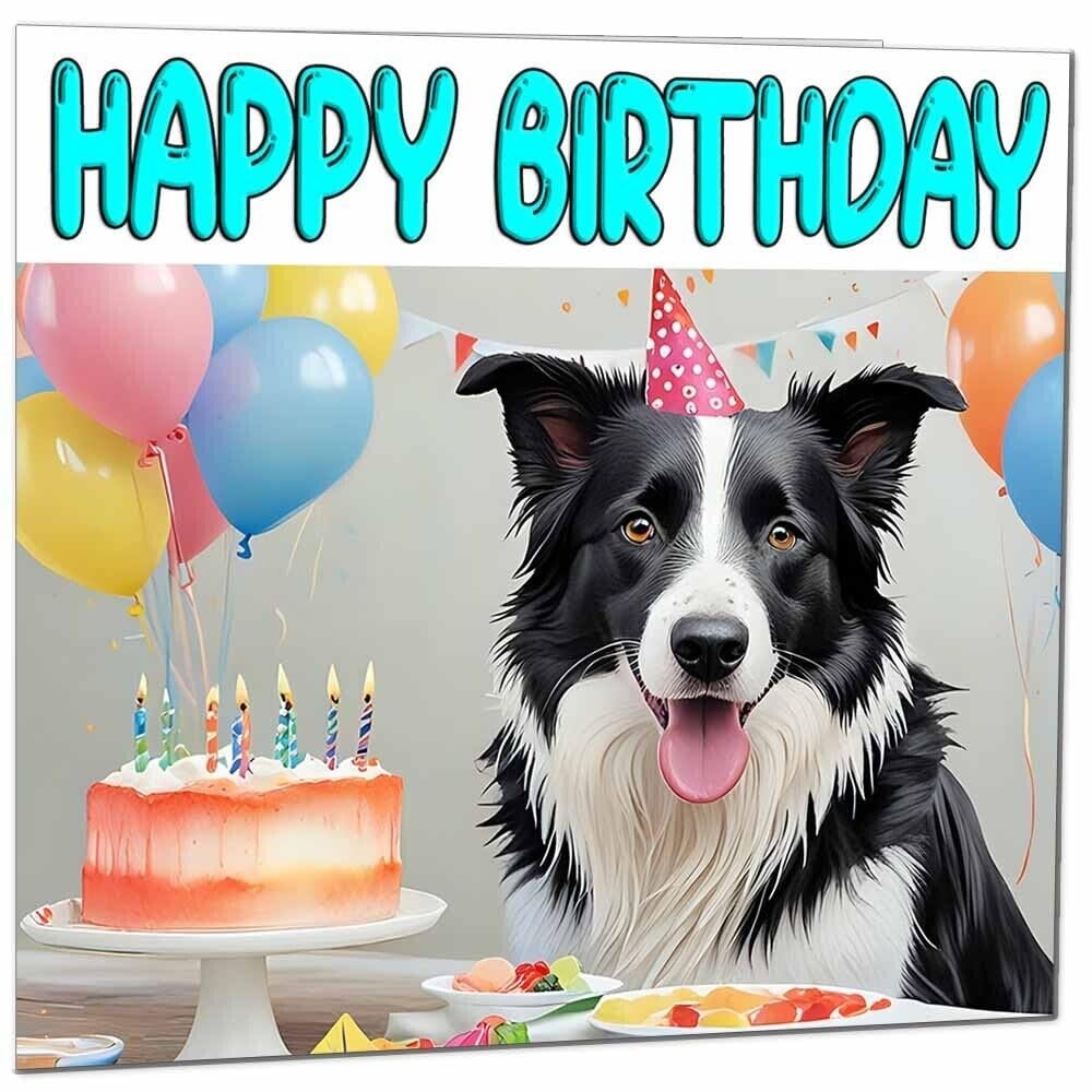 Border Collie Birthday Card – Fun Dog – 145 145 x 145mm, White
