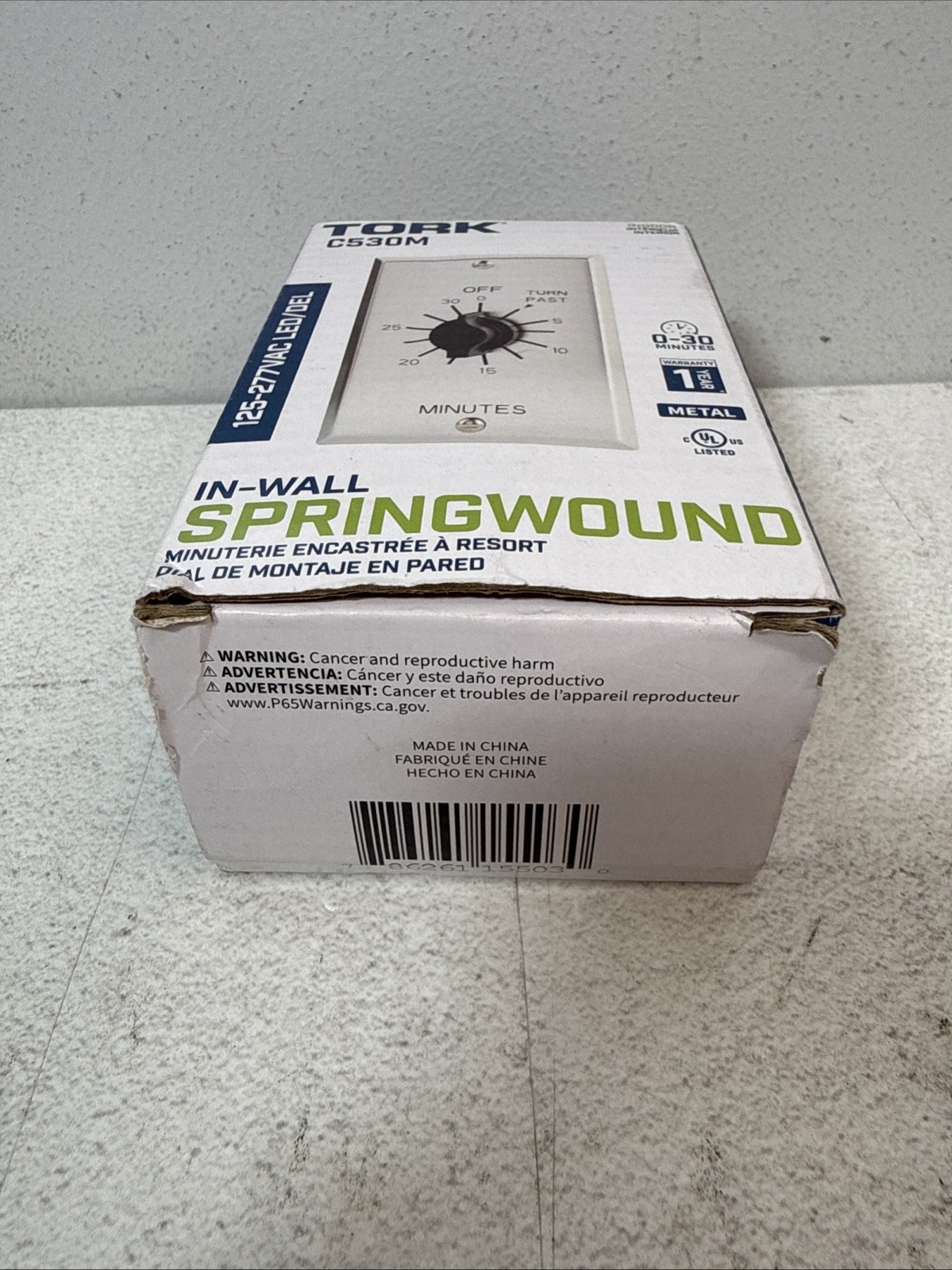 TORK C530M In Wall Spring-Wound Timer, Silver, 125-277 VAC 0-30 Minutes NEW