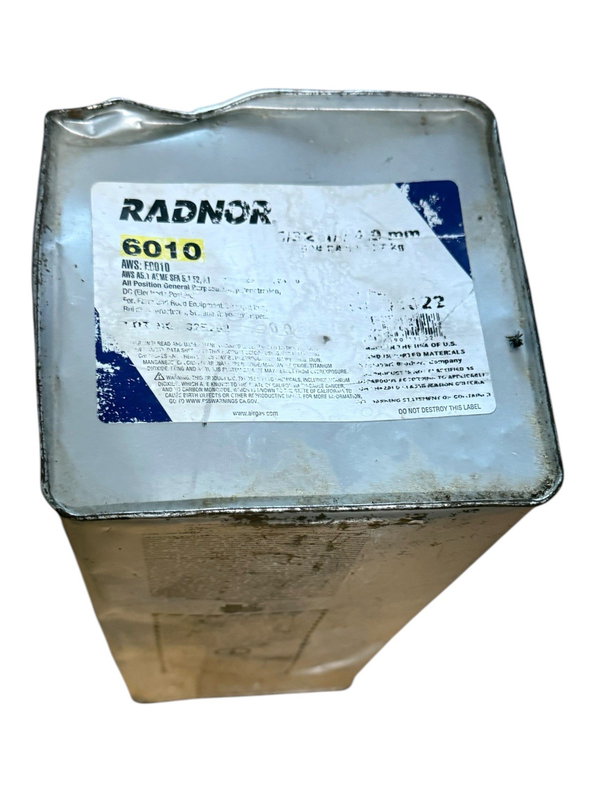 RADNOR 6010 Carbon Steel Welding Electrodes, 14″ (Airgas) 50 lb Can