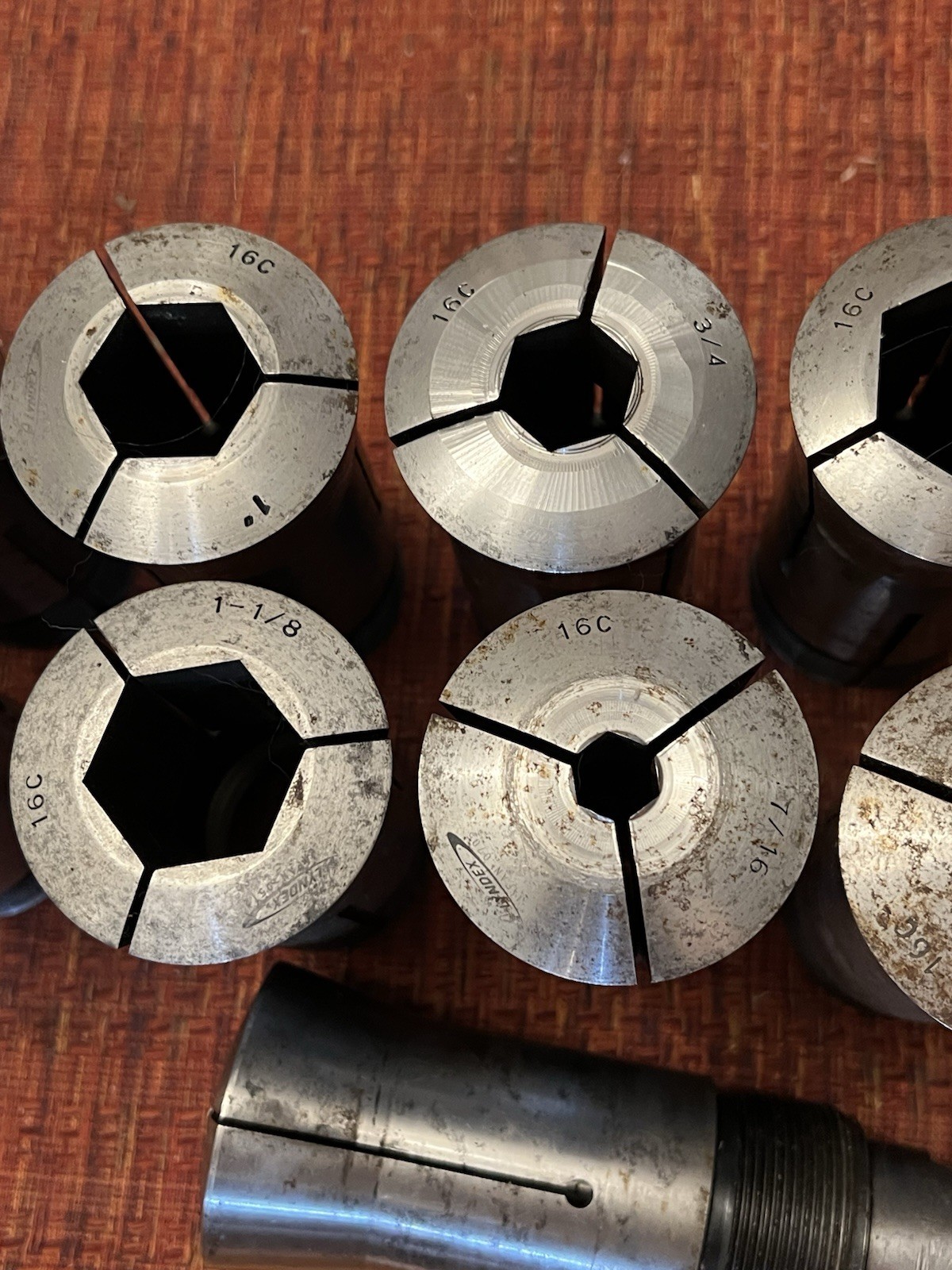 13 ASSORTED HEX SQUARE 16C COLLETS 7/16″ TO 1-1/4″ EMERGENCY HARDINGE LYNDEX