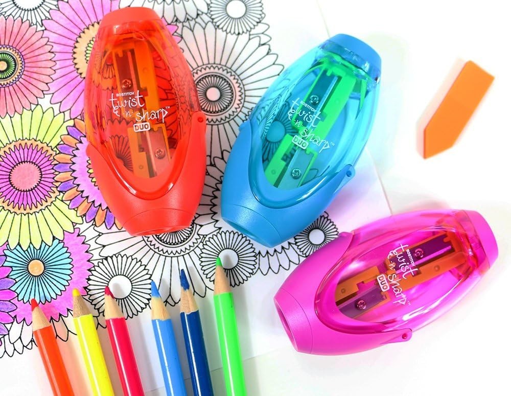 Ergonomic 2-Hole Manual Pencil Sharpener with Ratchet Technology for Classroom