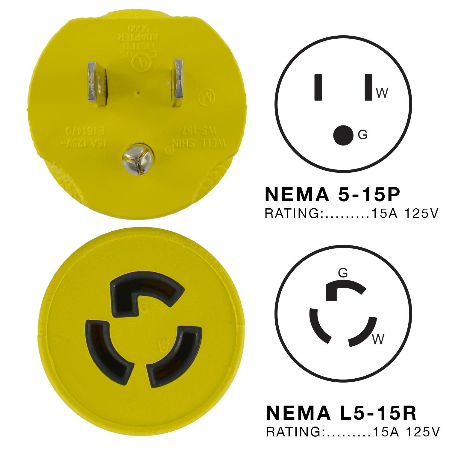 Conntek 30111-YW Plug Adapter NEMA 5-15P to L5-15R