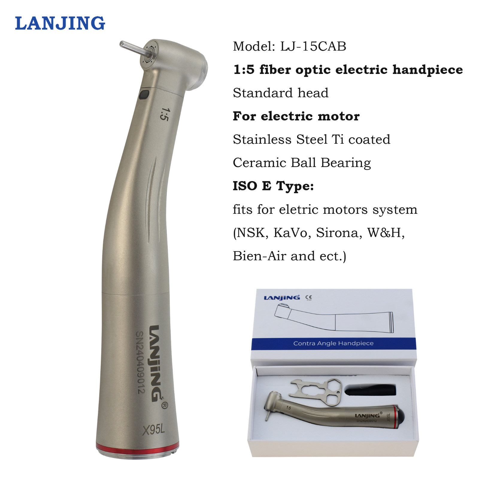 Dental 1:5 Contra Angle Electric Handpiece KaVo M25L High Speed LED Fiber Optic