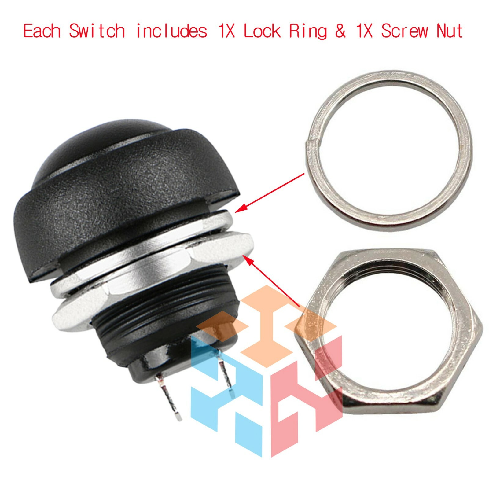 Black 10PCS Momentary ON/OFF Push Button Switch Waterproof 12mm M122 Mini