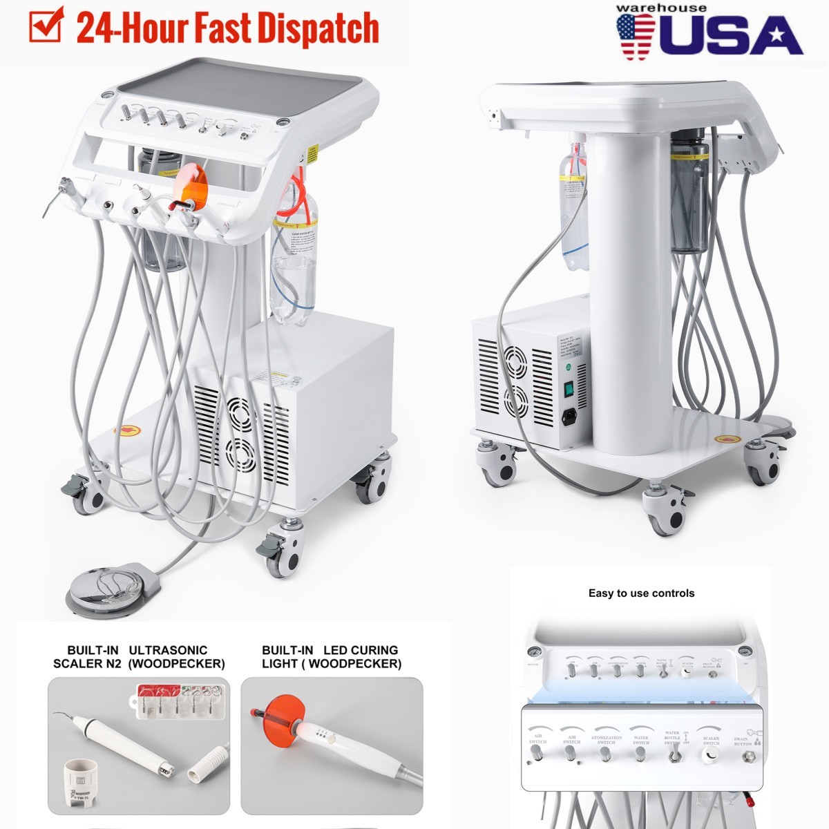 Dental Portable Delivery Unit System Air Compressor Cart /w+ Surgical Lamp Light