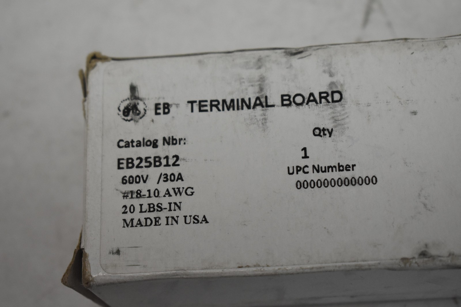 GE EB25B12 Terminal Board 600V 30A 18-10 AWG 20 LBS-IN USA Electrical
