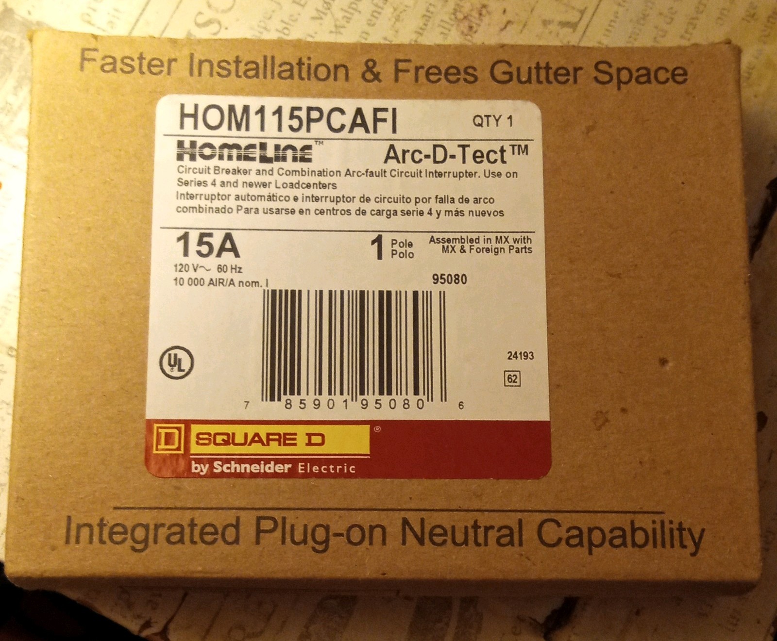 Square D HOM115PCAFI 15A Plug-On Neutral Arc-Fault Breaker – Homeline – NIB