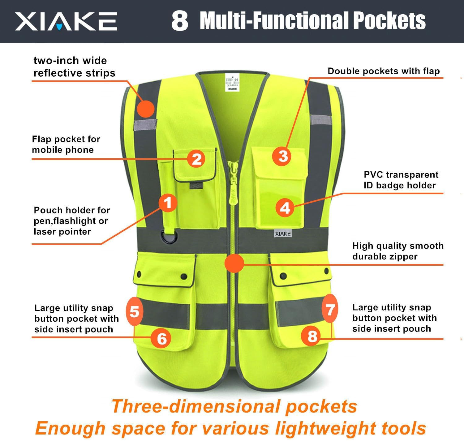 Reflective Safety Vest for Men & Women High Visibility Class 2 Vest with Pockets