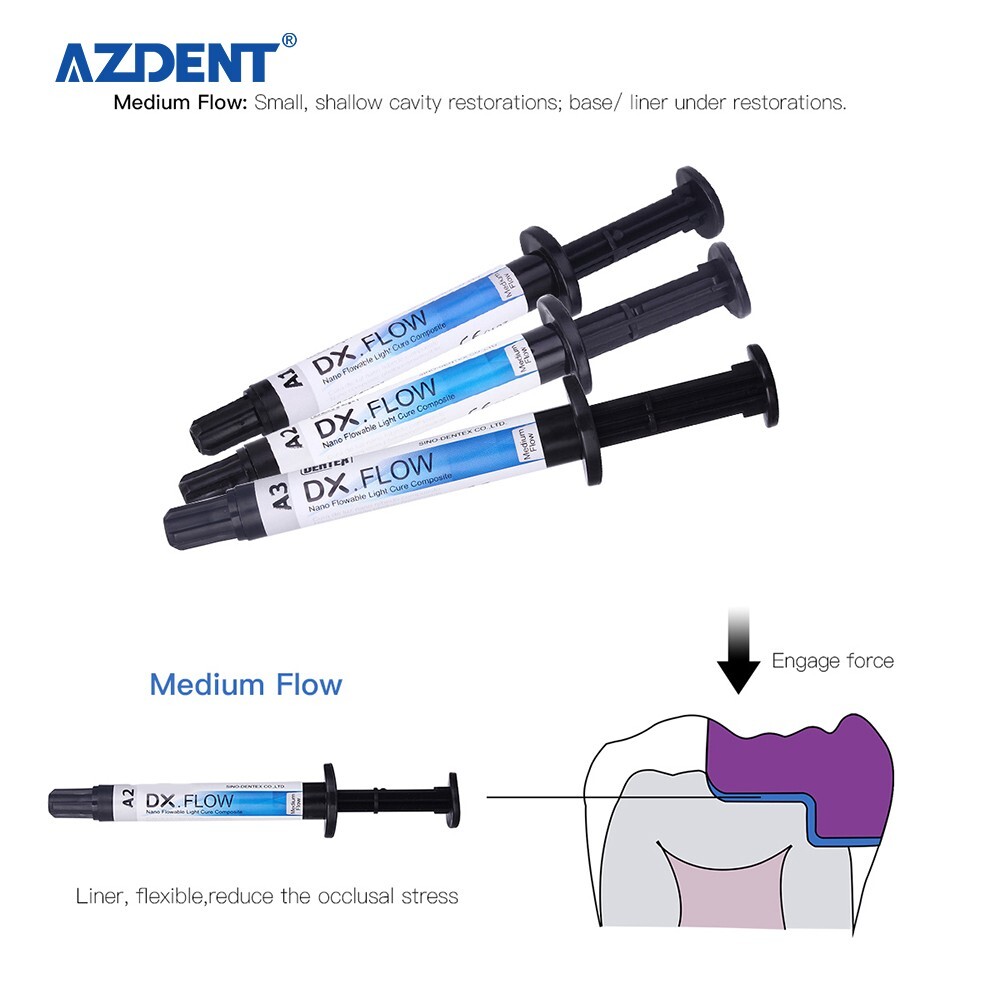 Dental DX.FLOW DENTEX Flowable Medium Flow Light Cure Composite Resin 3g/Kit A2