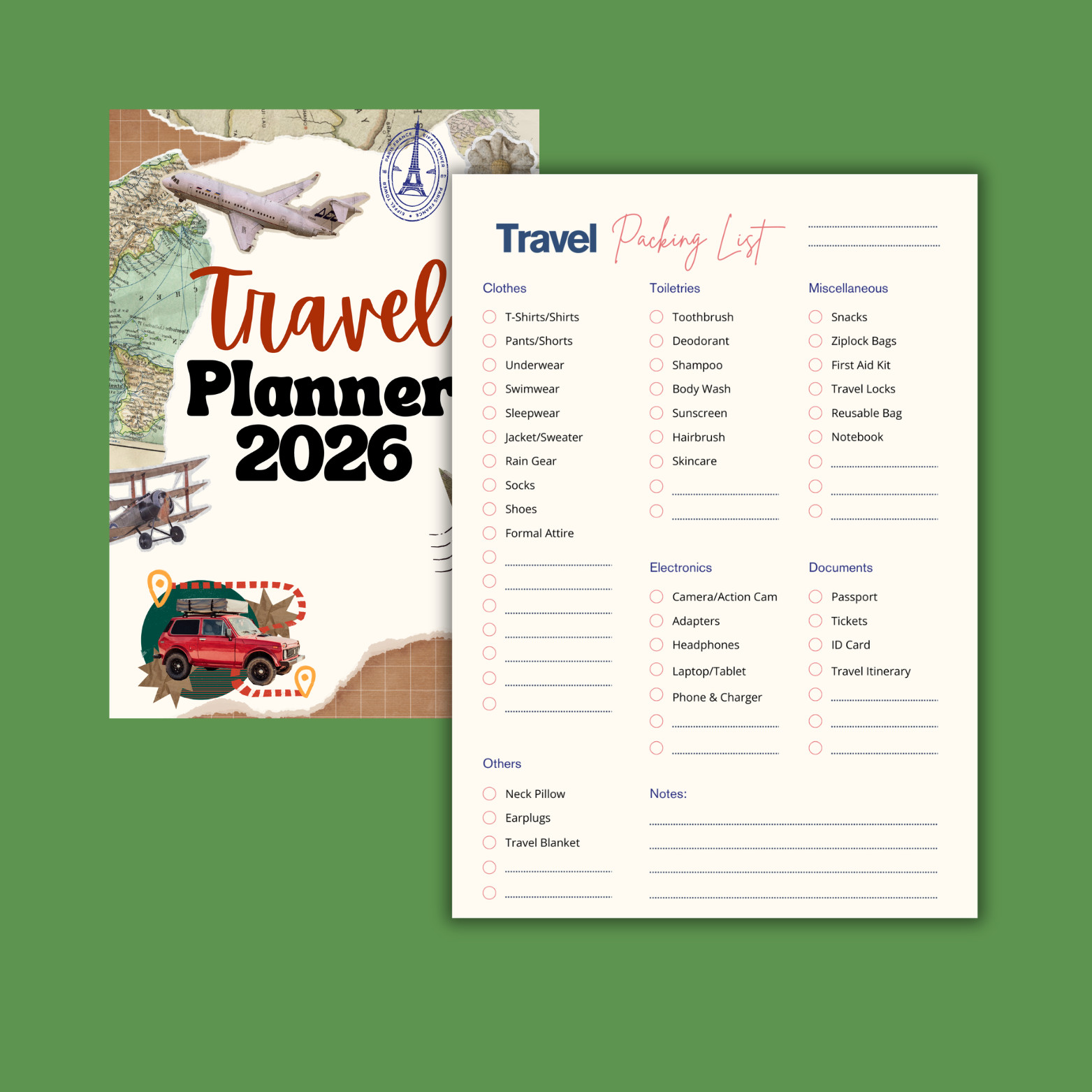 Minimalist Printable Travel Palnner Checklist Packaing List Itinnary