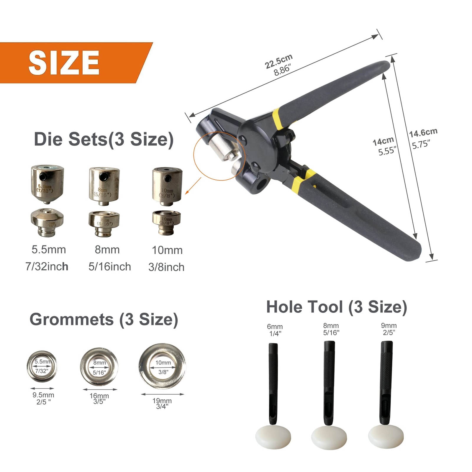 Grommet Tool Kit, Eyelet Tool Multi-Purpose Handheld Manual Hole Punch Rivet Pre