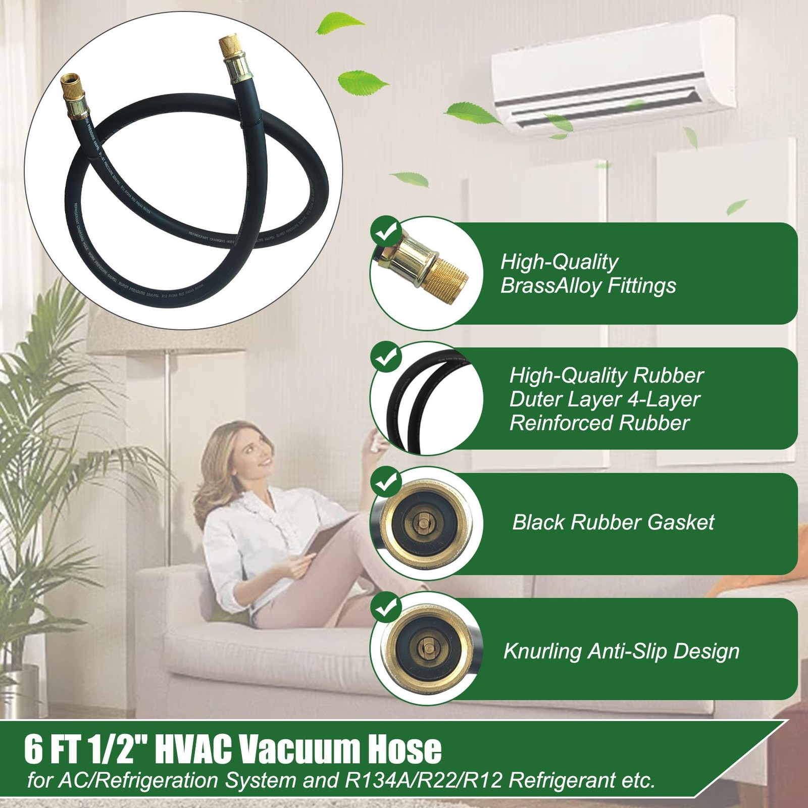 NHB3 6Ft HVAC Vacuum Hose 1/2″ Internal Diameter, 1/2 in to 1/2 in Fittings