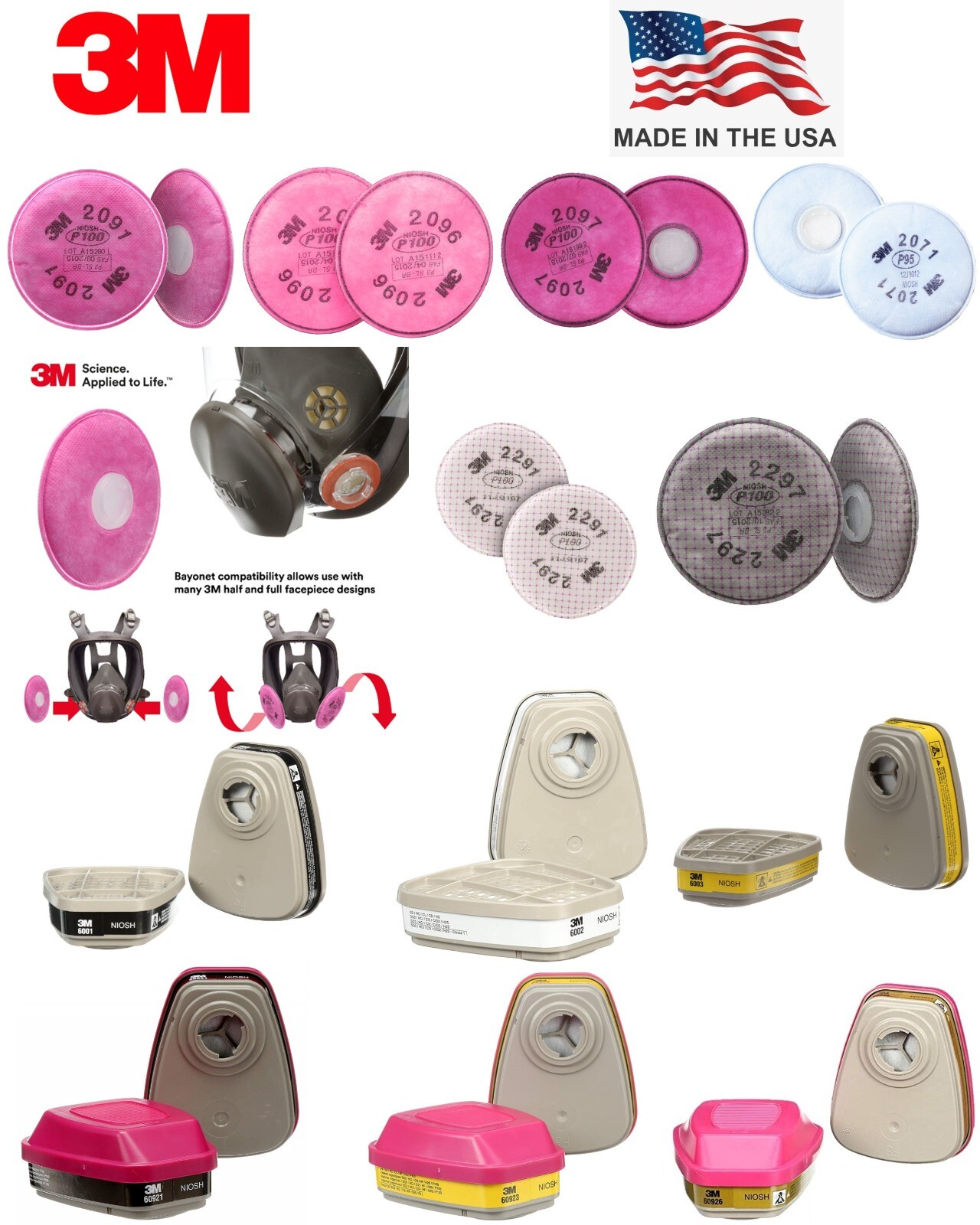 3M PPE RESPIRATORY PROTECTION REPLACEMENT RESPIRATOR CARTRIDGES FILTERS USA MADE