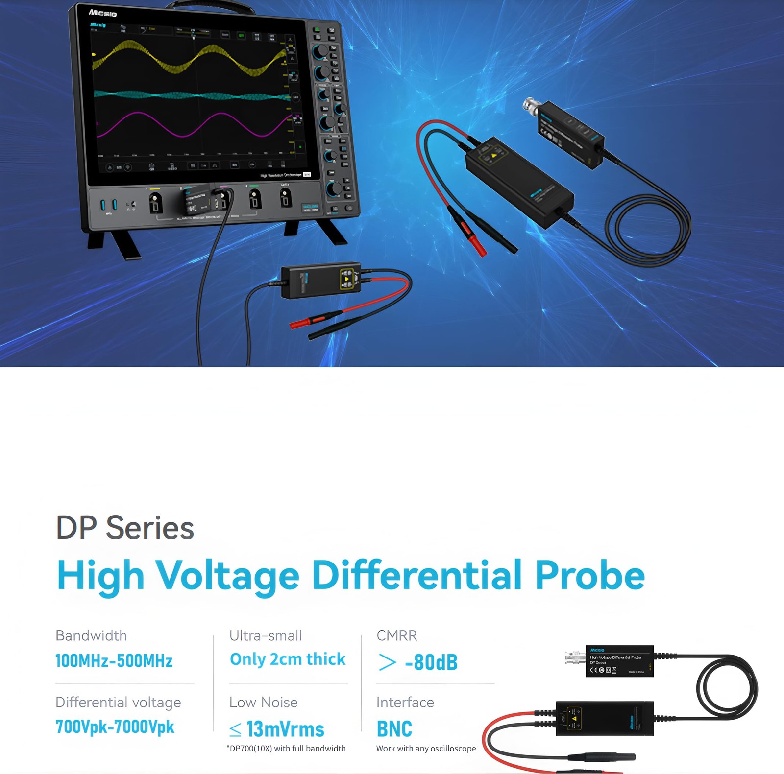 Micsig 700V 100MHz High Voltage Differential Probe kit ,DP10007