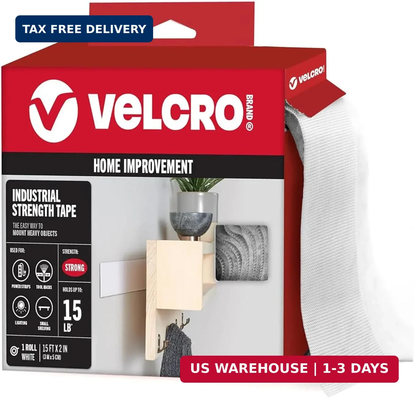 VELCRO Brand 90198 Industrial Strength | Indoor & Outdoor Use | Superior Holding