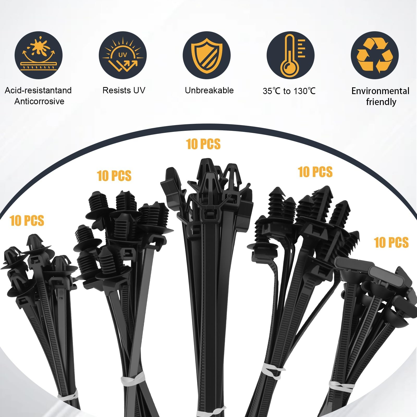 50PCS Universal Nylon Push Mount Cable Zip Tie, Heavy Duty Self Locking Zip T…