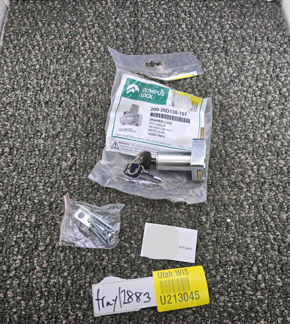 (QTY 2) Olympus Lock 200-26D138-107 Tumbler Deadbolt Drawer Lock Keyed Alike 26D