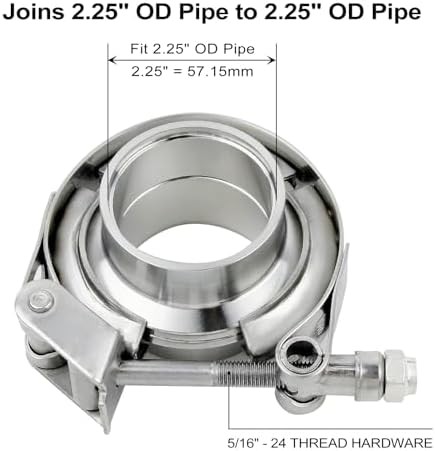 2.25 Inch V Band Clamp Kit with Male Female Flanges, 2 Pack Quick Release Stainl