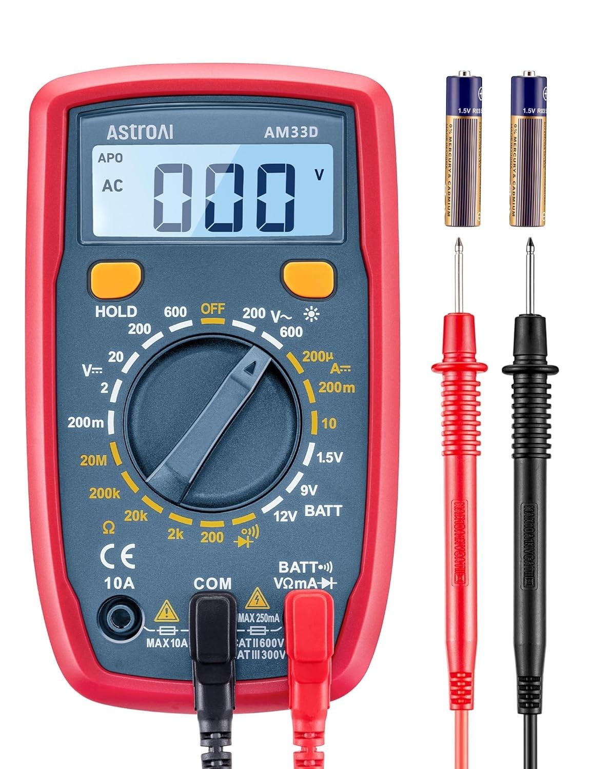 AstroAI Digital Multimeter: AC/DC Voltmeter, Ohm, Volt Tester – 2000 Counts