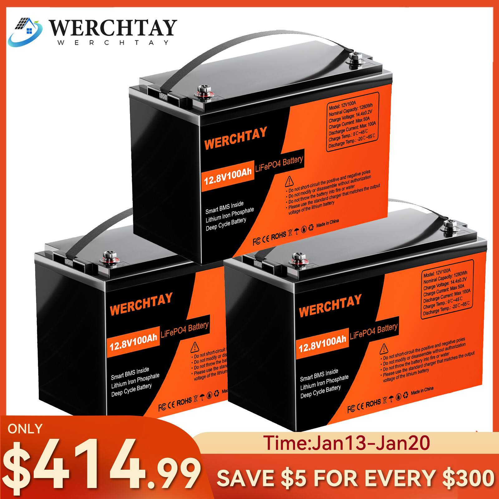 36V 100Ah LiFePO4 Lithium Battery Deep Cycle For RV Golf Cart 3 Group 12V 100Ah