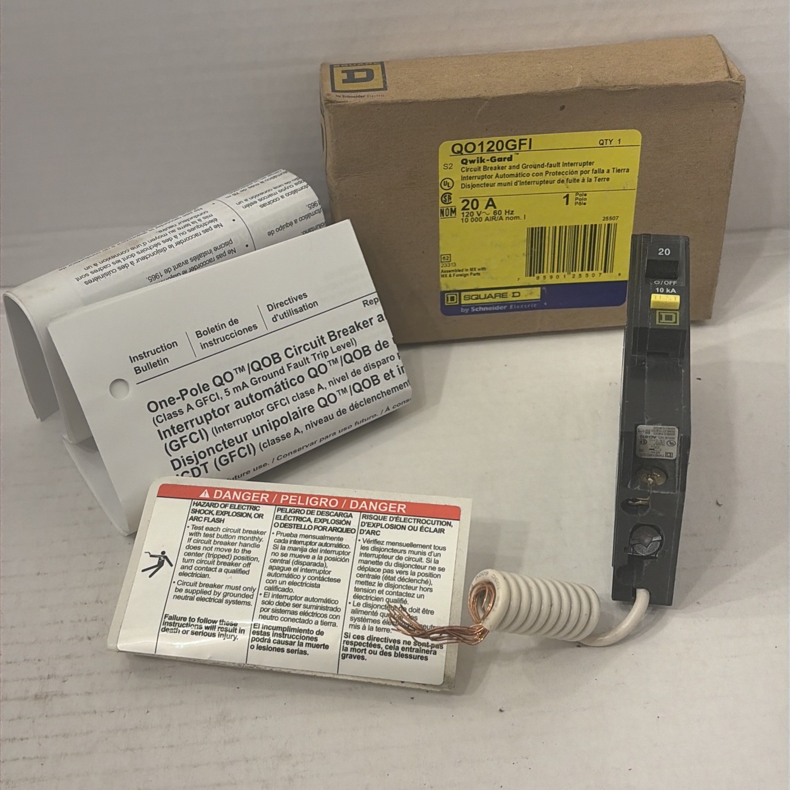 Square D QO120GFI Single Pole 20A 120V Ground Fault Circuit Breaker