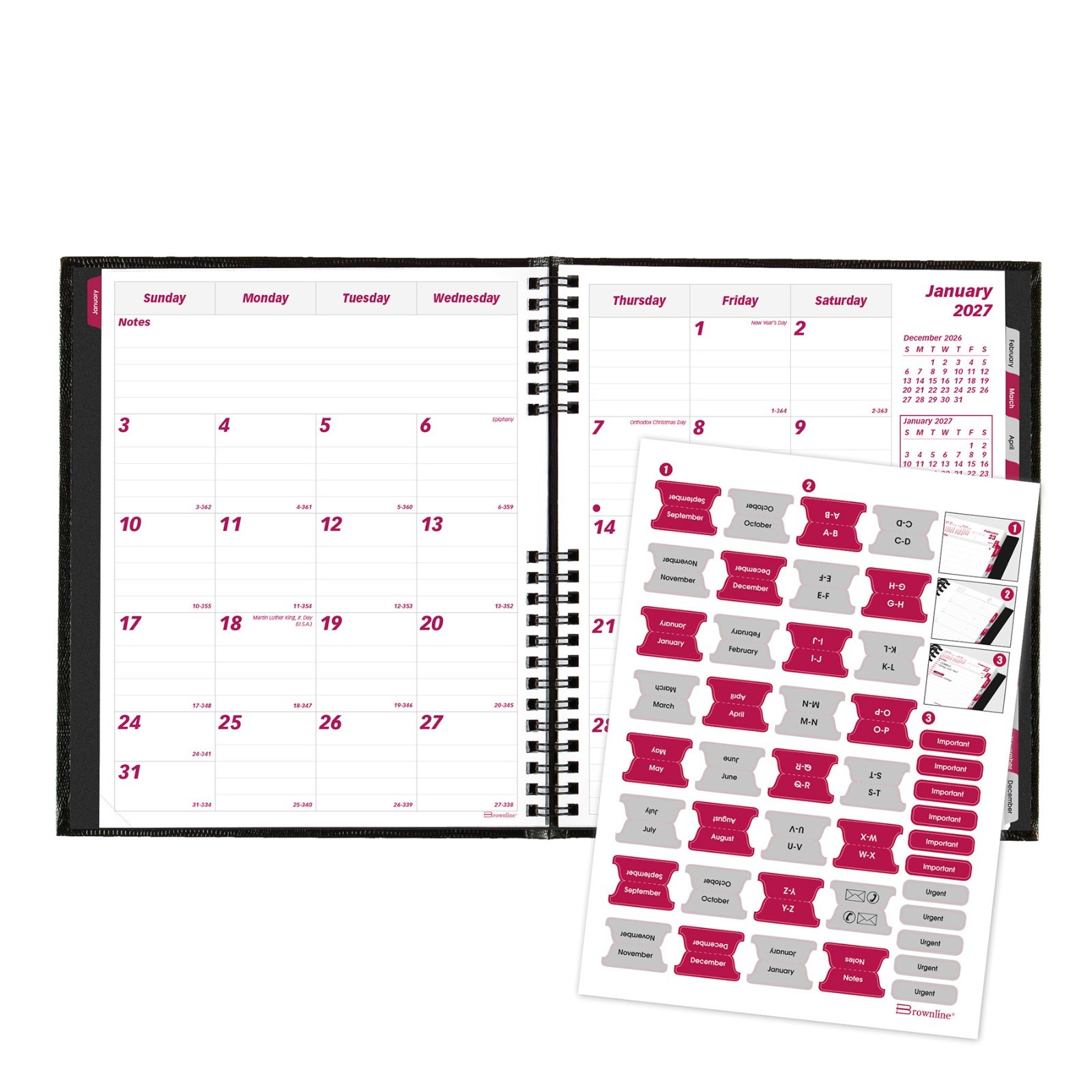 2025 Brownline CB1200C.BLK Monthly Planner, CoilPRO, Hard Cover, 8-7/8 x 7-1/8″
