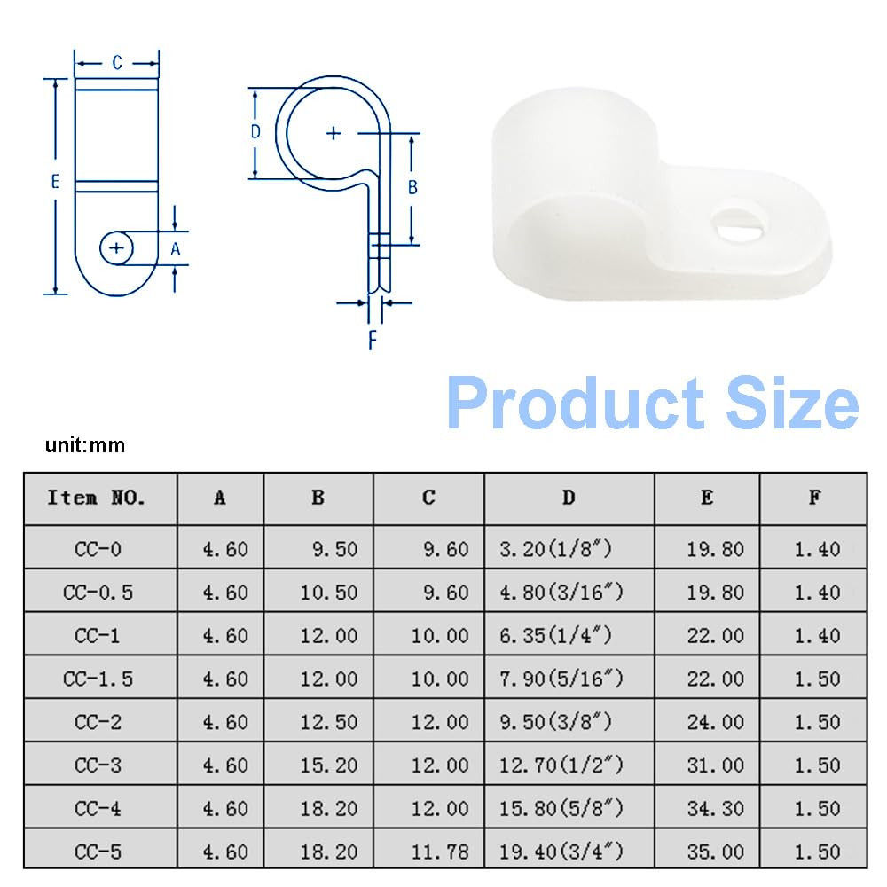 100PCS White R-Type Cable Clamps Nylon Hose Electrical Wire P Clips