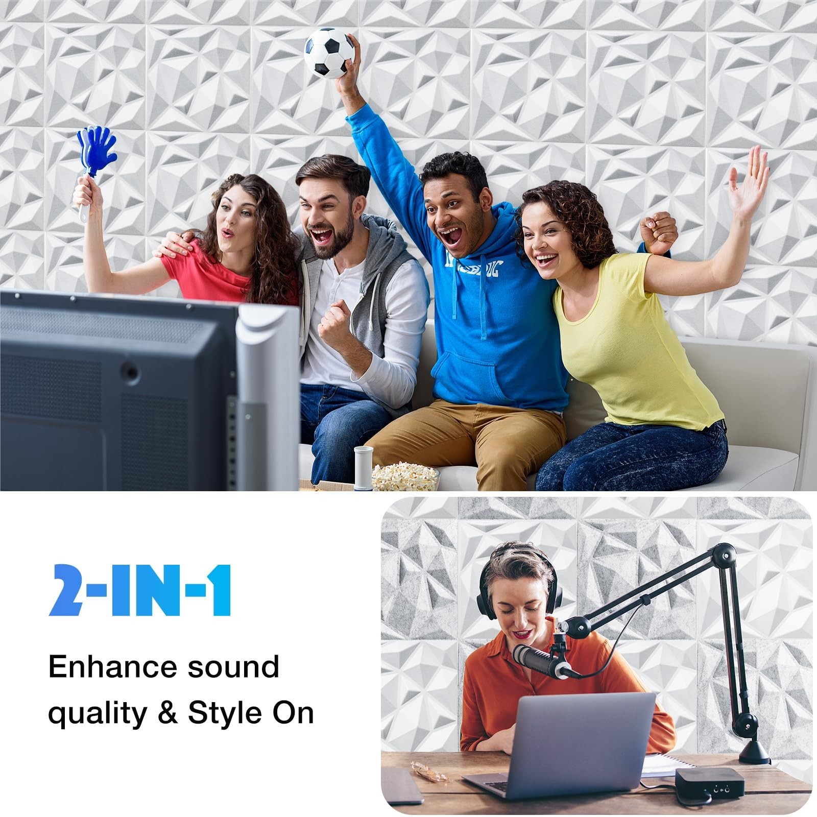 Acoustic 3D Wall Panels, 12 Pack Square Sound Proof Panels for Interior Wall …