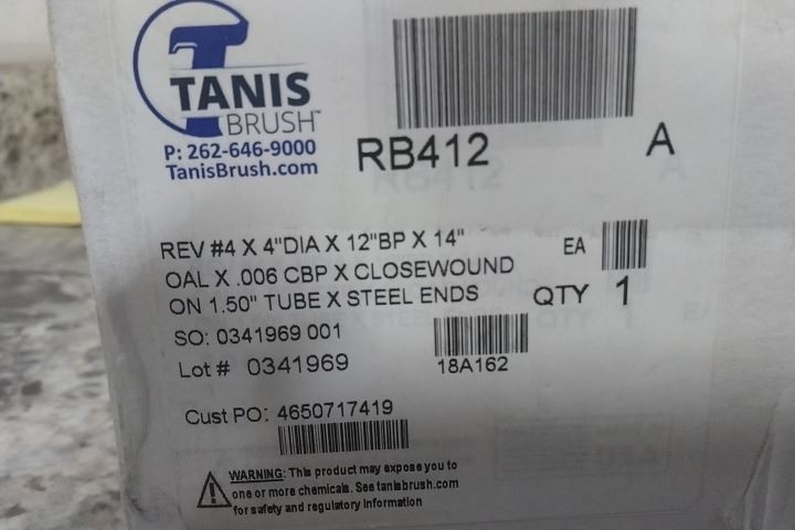 Tanis RB412 4 In Brush Diameter 14 In Overall Length Cylinder Brush