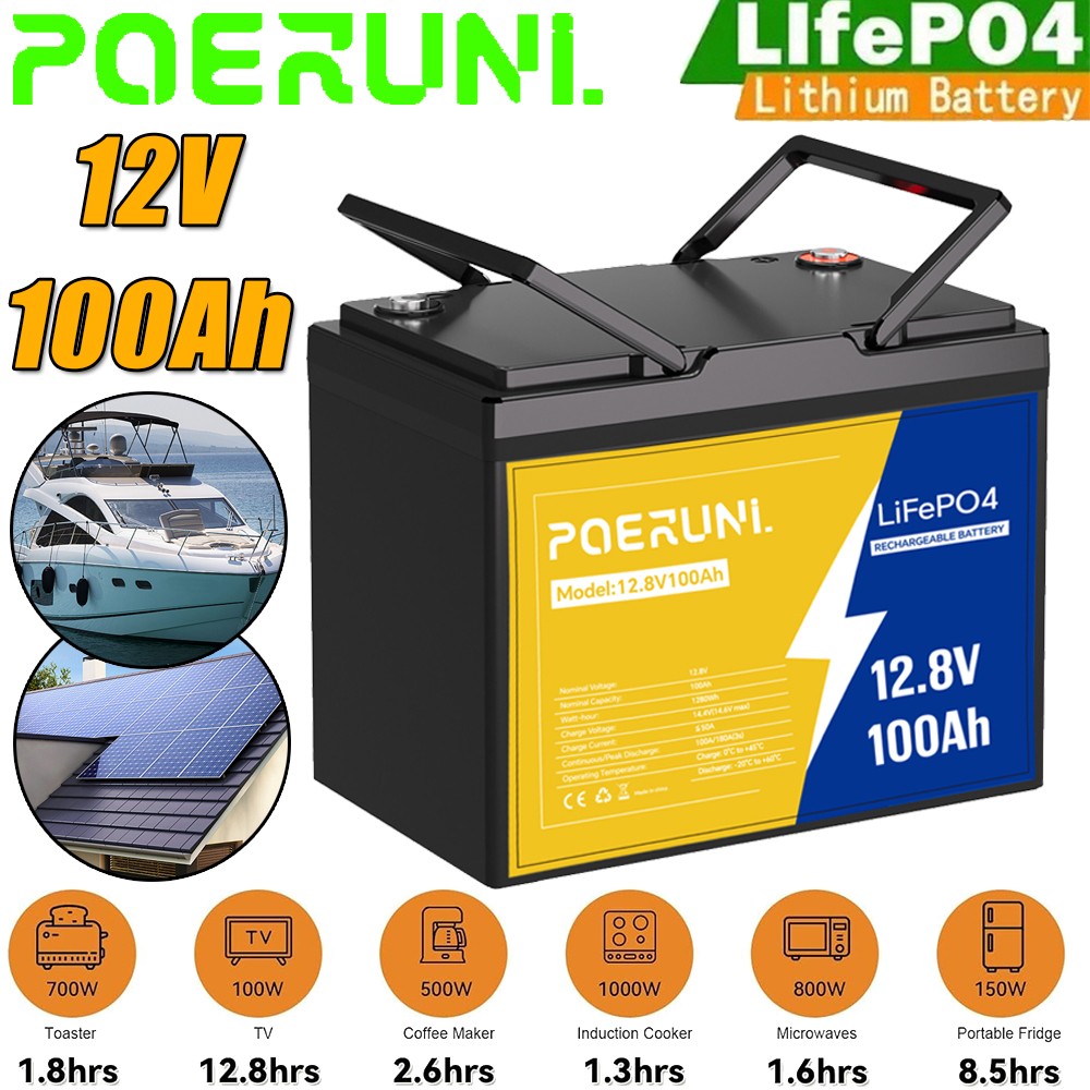 NEW 12V 100Ah LiFePO4 Lithium Battery 1280Wh Built-in 100A BMS 8000+ Cycle Deep