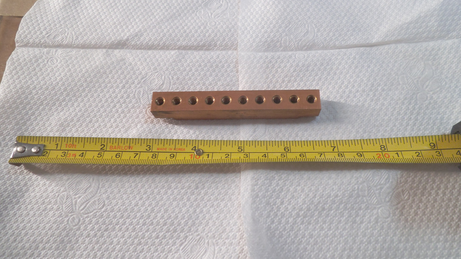 Copper grounding bar, 8 position, 3-3/4″ x 1/2″ x 1/2″ x 10-32 threads