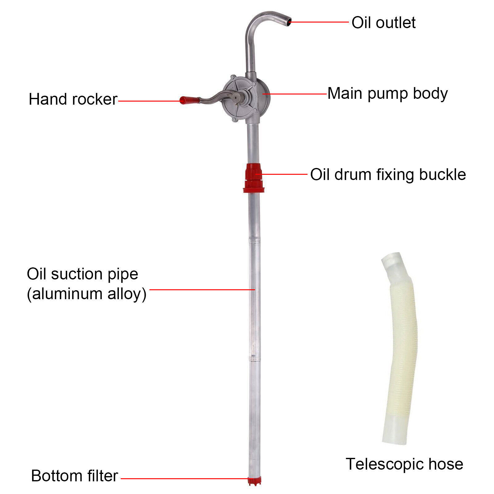 50″ Manual Hand Crank Pump Oil Fuel Transfer Suction Drum Barrel 55 Gallon