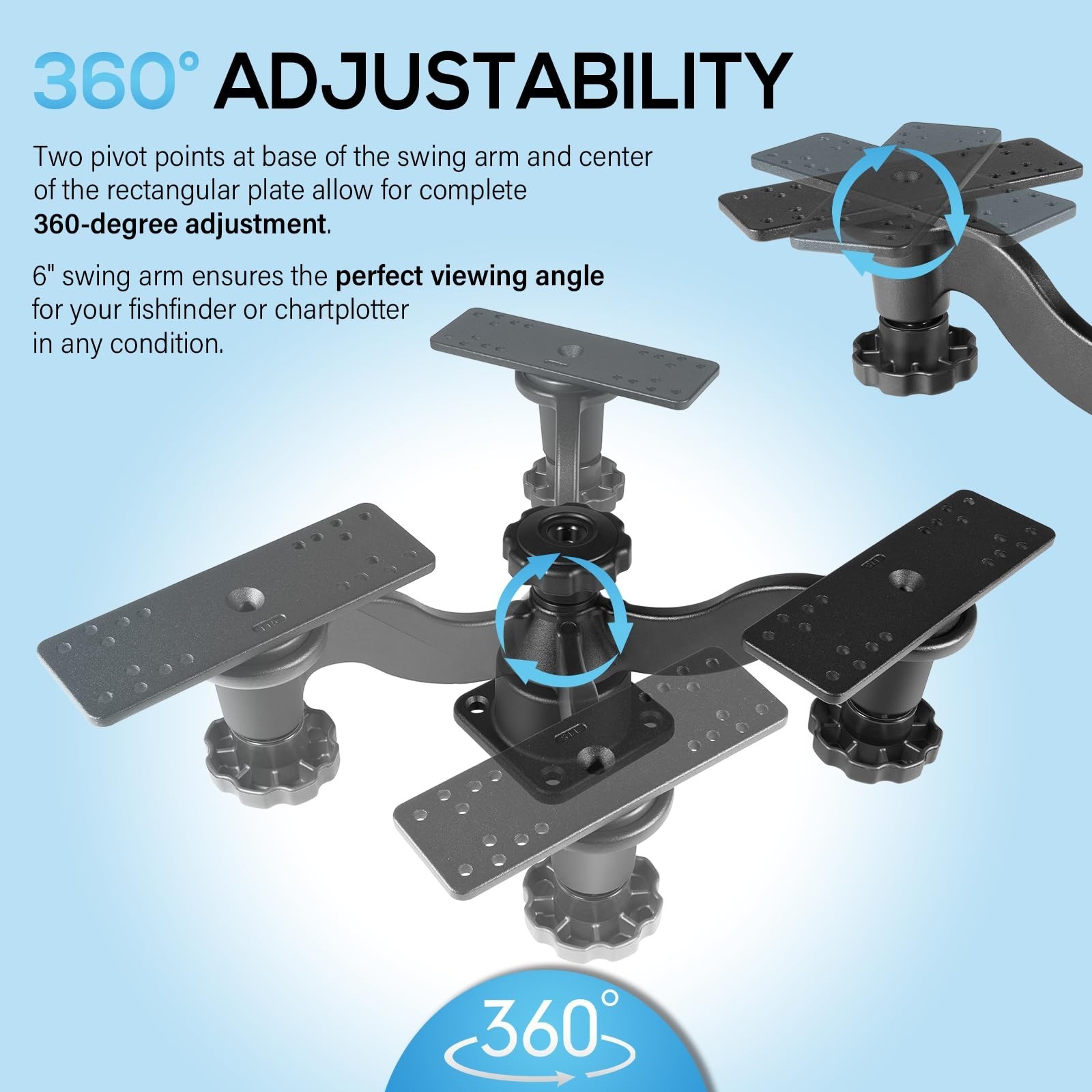 Horizontal 6″ Swing Arm Mount Fishfinders & Chartplotters Mount Bracket 360°